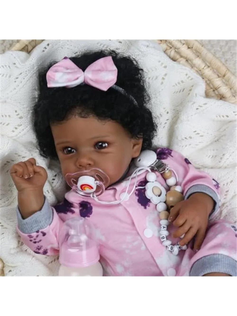 18 Inch Reborn Baby Doll Black Girl Realistic African American Pink Jumpsuit